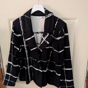 Chico's Black/White Knit Double Breasted Jacket Size 12